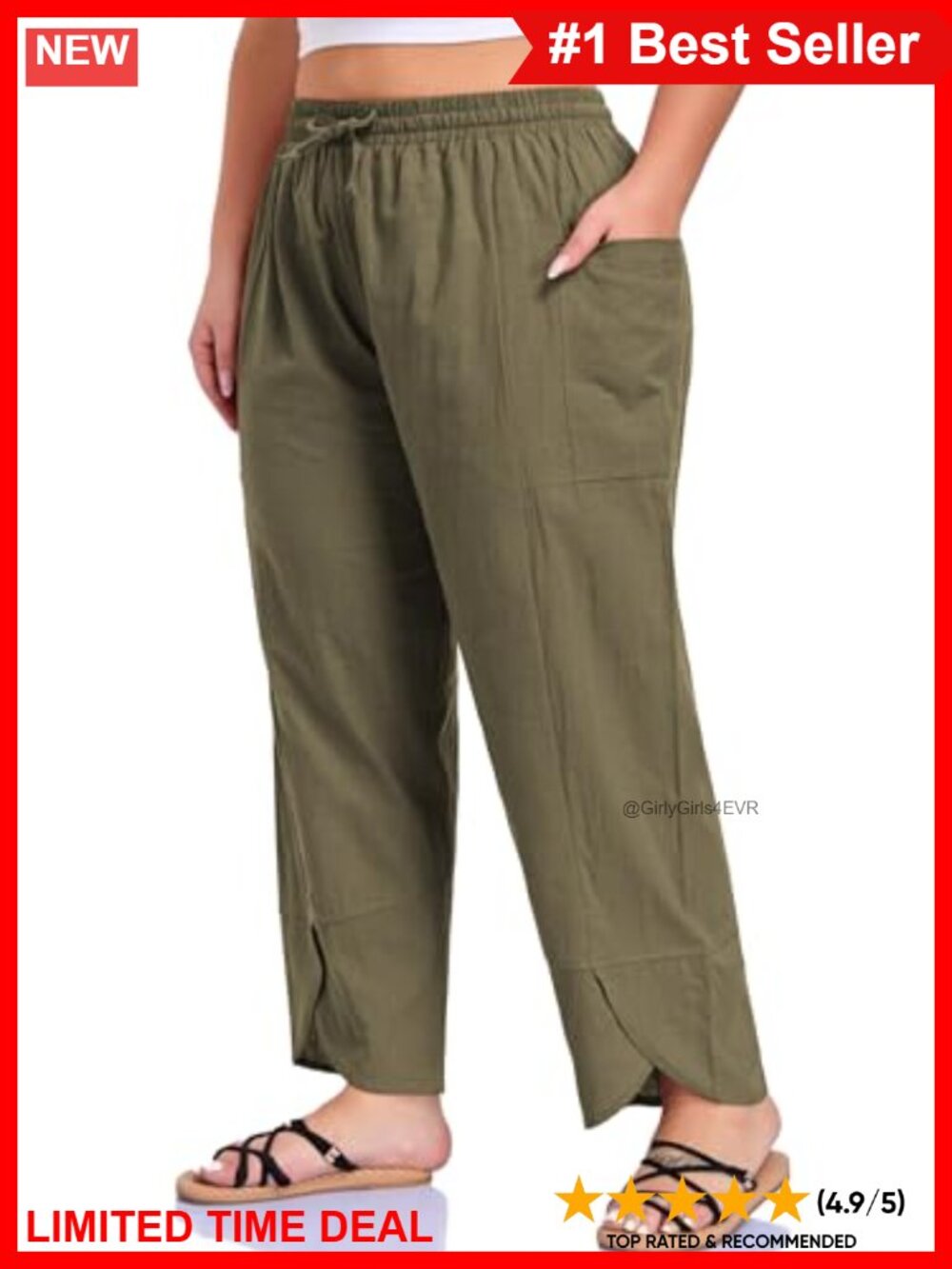 Plus Size Linen Cotton Wide Leg Palazzo Pants Pockets Ankle